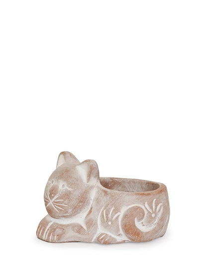 Terracotta Tea Light Candle Holder - Cat