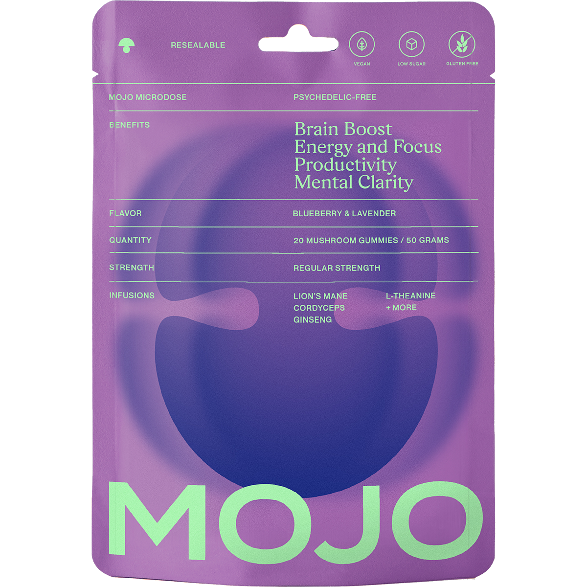 Brain Boost Gummies - Blueberry Lavender by Mojo | Mushroom Dosed Gummies