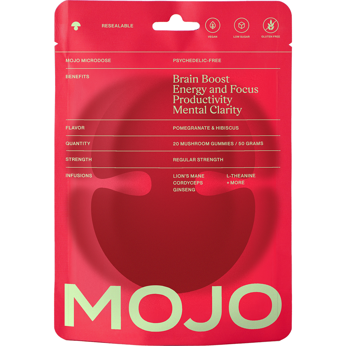 Brain Boost Gummies - Pomegranate Hibiscus by Mojo | Mushroom Dosed Gummies