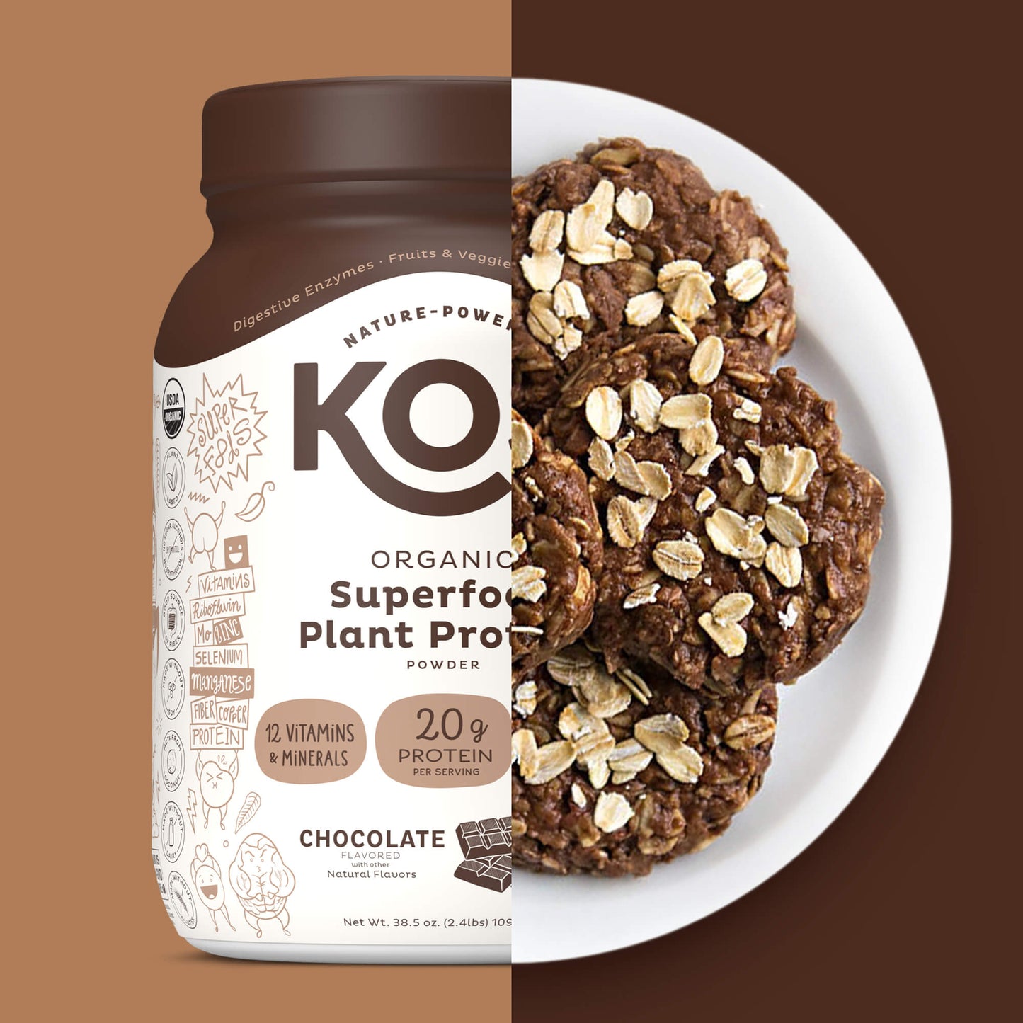 KOS Organic Plant Protein, Chocolate, 28 Servings by KOS.com