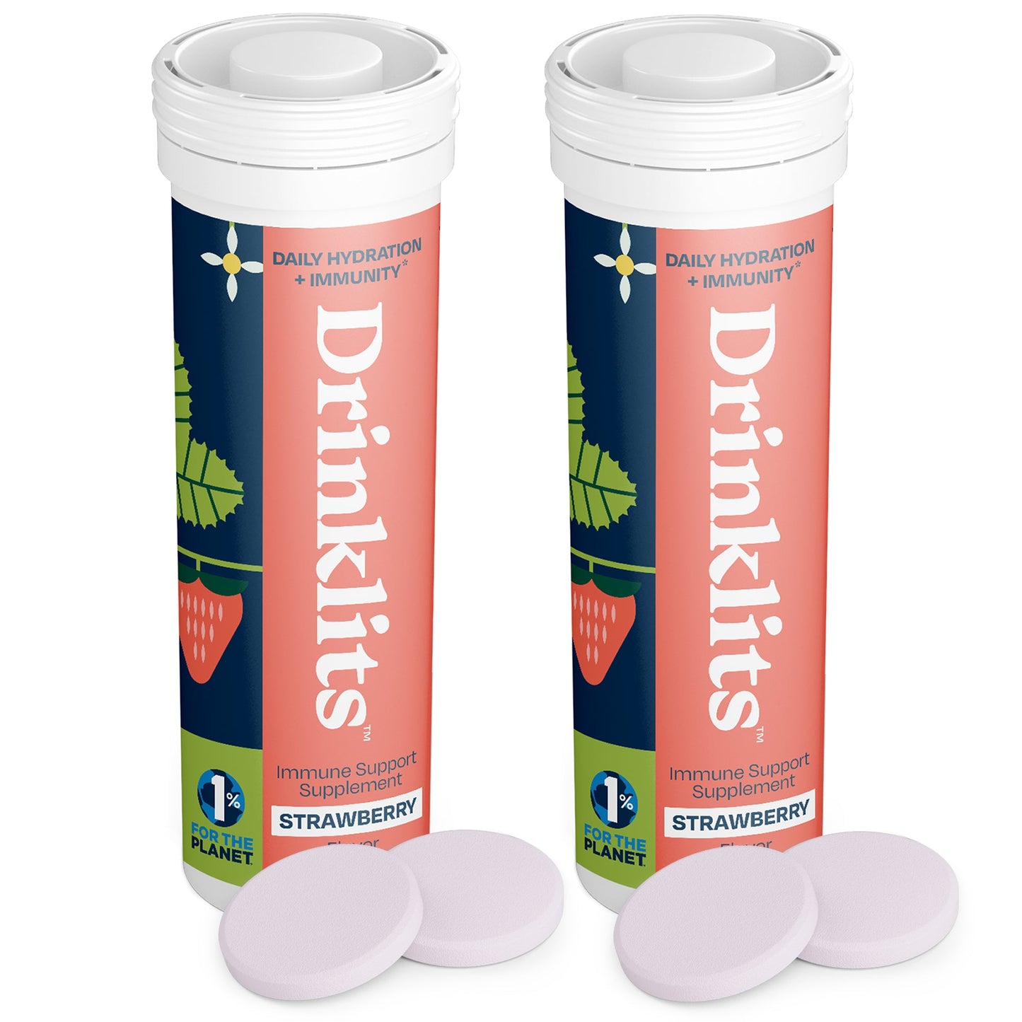 Strawberry Daily Immune Support Tablets (2) Tube Bundle by Drinklits