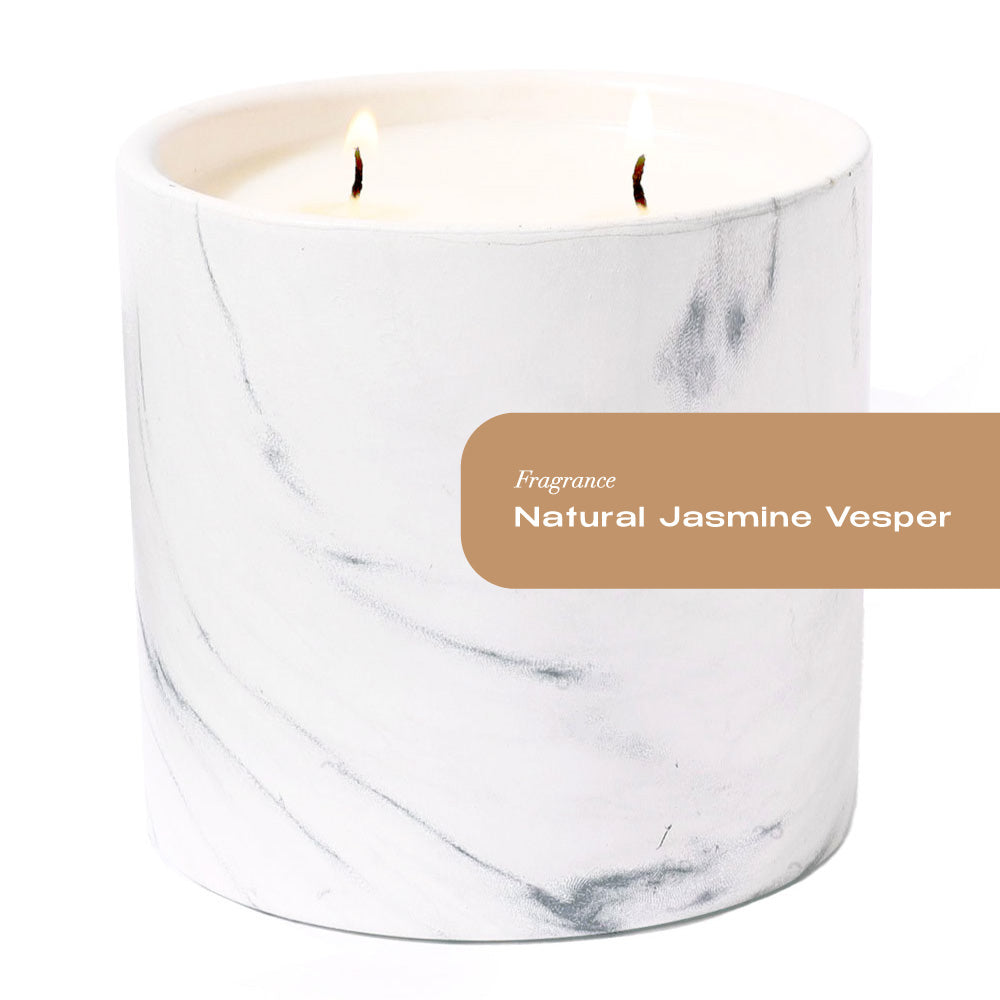 Natural Jasmine Vesper White Marble Candle 17oz