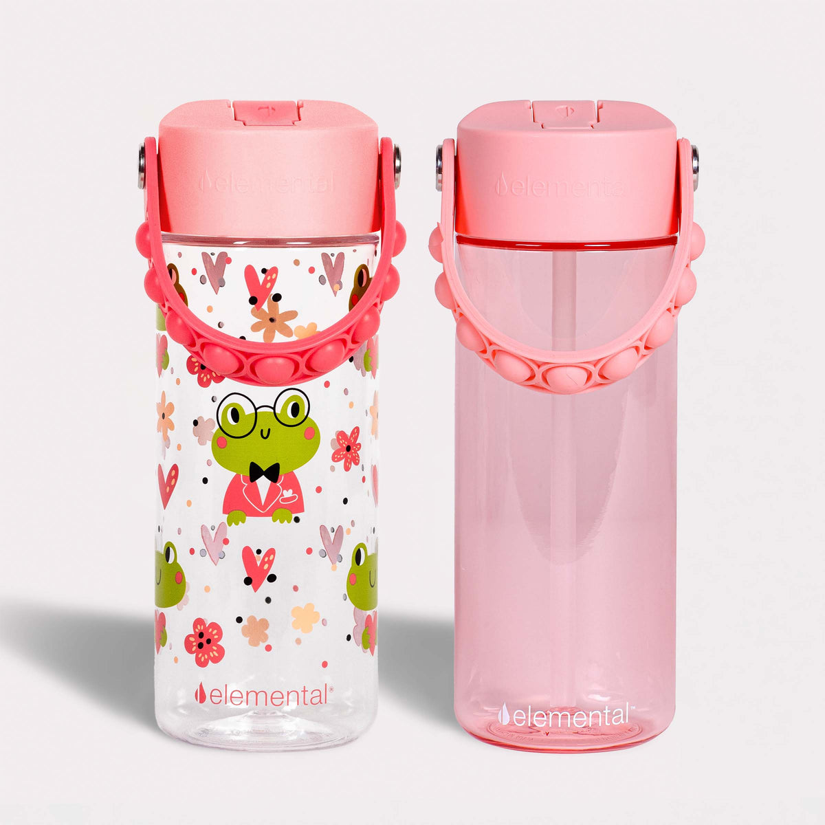 Elemental Splash 18oz Pop Bottle 2 Pack -  Clear Frog & Rose