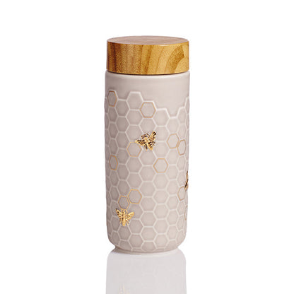 Honey Bee Ceramic Travel Mug / Gold 12.3 oz by ACERA LIVEN