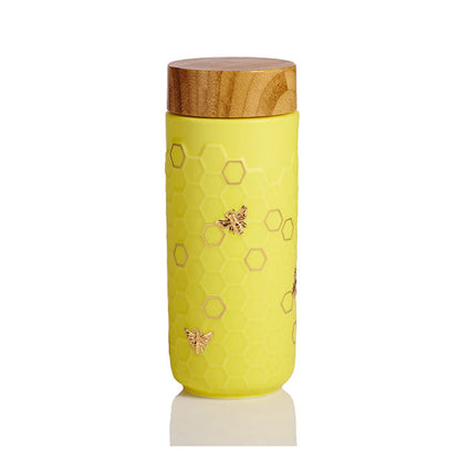 Honey Bee Ceramic Travel Mug / Gold 12.3 oz by ACERA LIVEN