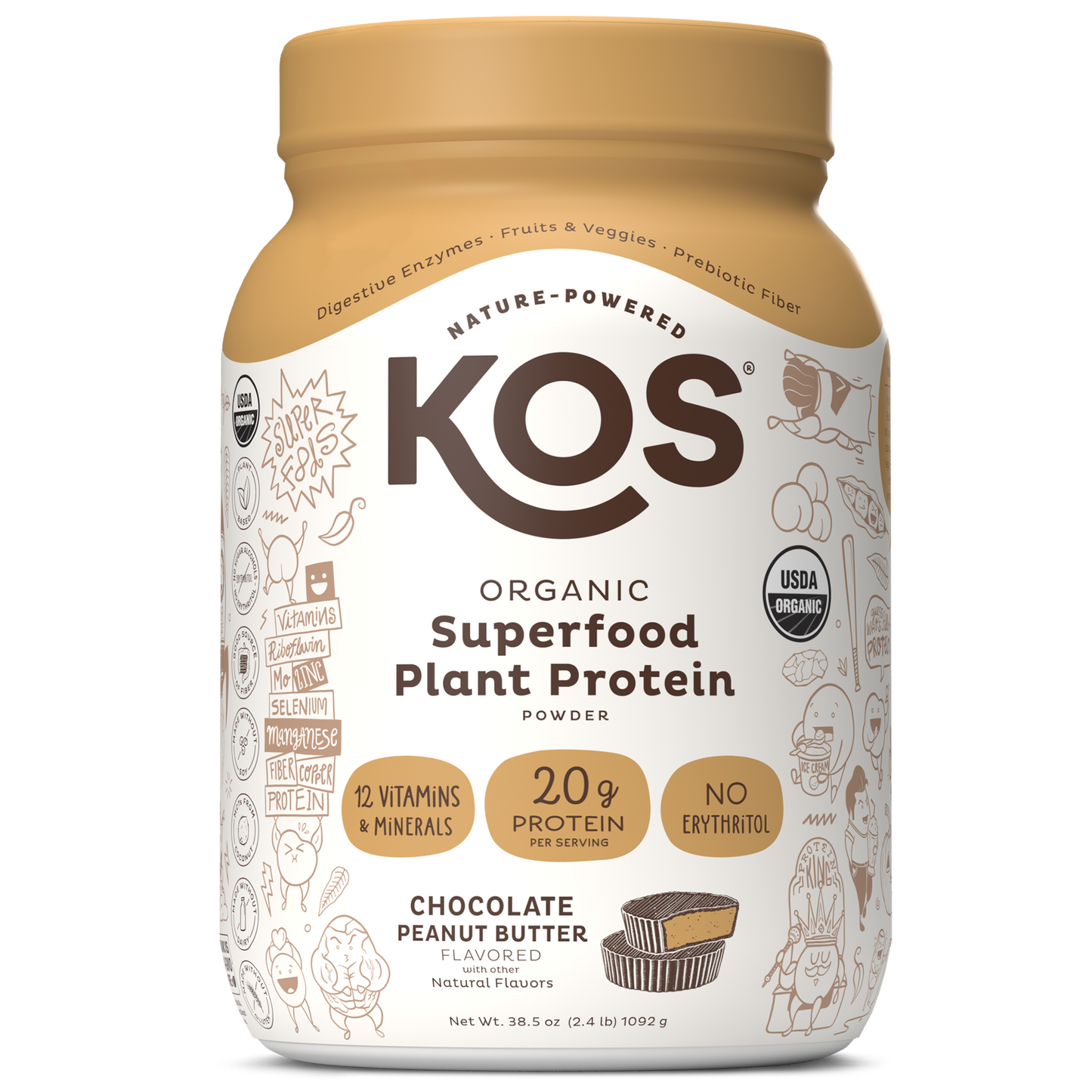 KOS Organic Plant Protein, Chocolate Peanut Butter, 28 Servings