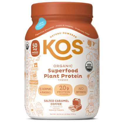 KOS Organic Plant Protein, Salted Caramel Coffee, 28 servings by KOS.com