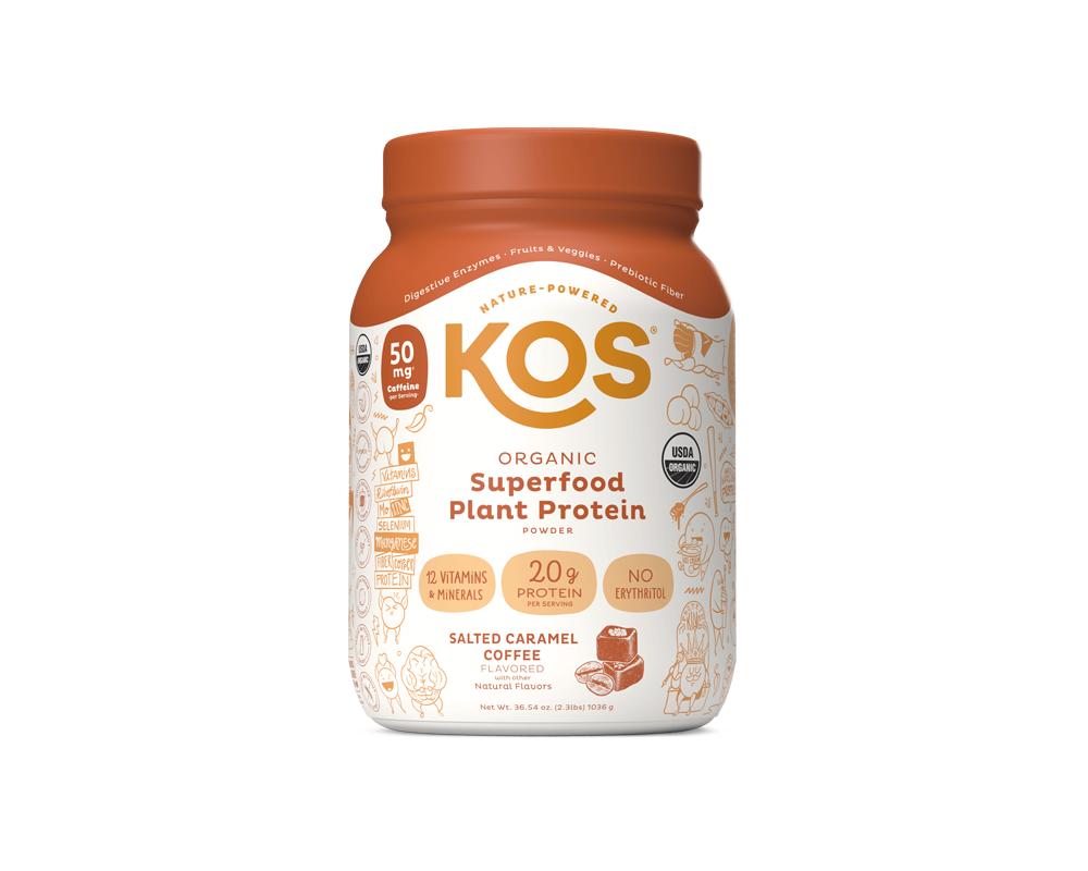 KOS Organic Plant Protein, Salted Caramel Coffee, 28 servings by KOS.com