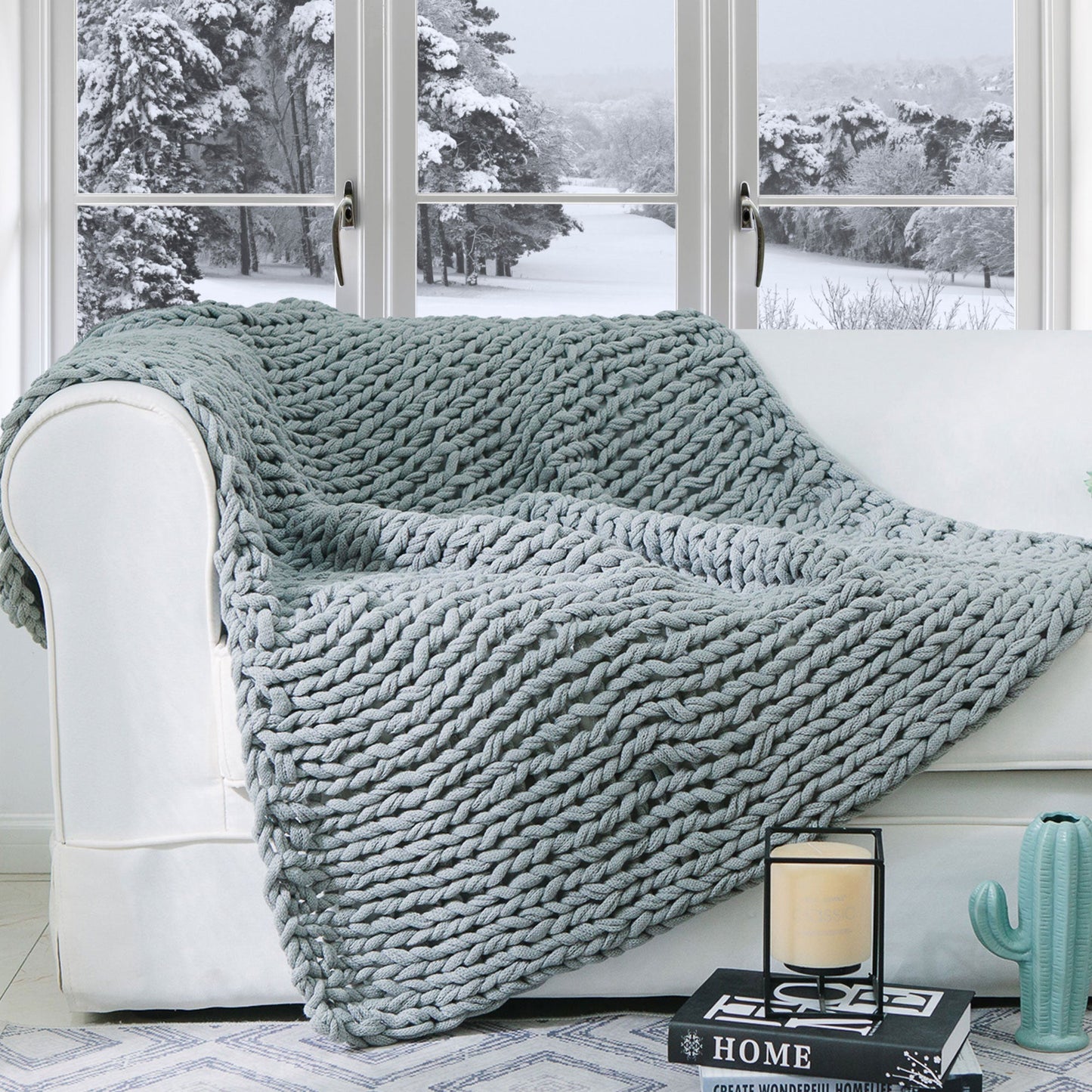 Cheer Collection Chunky Cable Knit Throw Blanket | Ultra Plush and Soft 100% Acrylic Accent Throw - 50 x 60