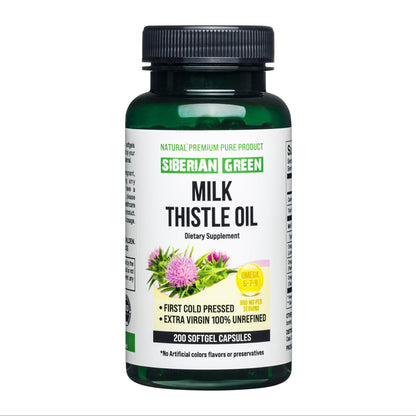 Siberian Green Milk Thistle Oil Capsules 200 Softgels Wild Harvested Siberia Altai Cold Pressed Unrefined