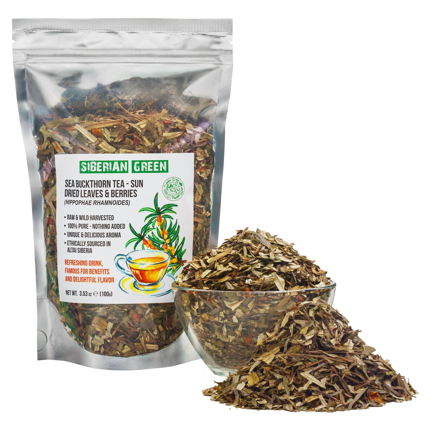 Siberian Green Sea Buckthorn Tea 100g – Wild-Harvested, Natural & Caffeine-Free