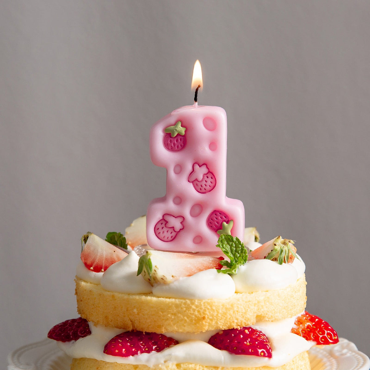 Pink Bubble Cream Strawberry Birthday Number Candle Cake Topper