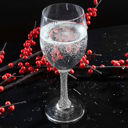 Berkware Set of 2 Crystal Wine Glasses - Elegant Silver tone Studded Long Stem Red Wine Glasses