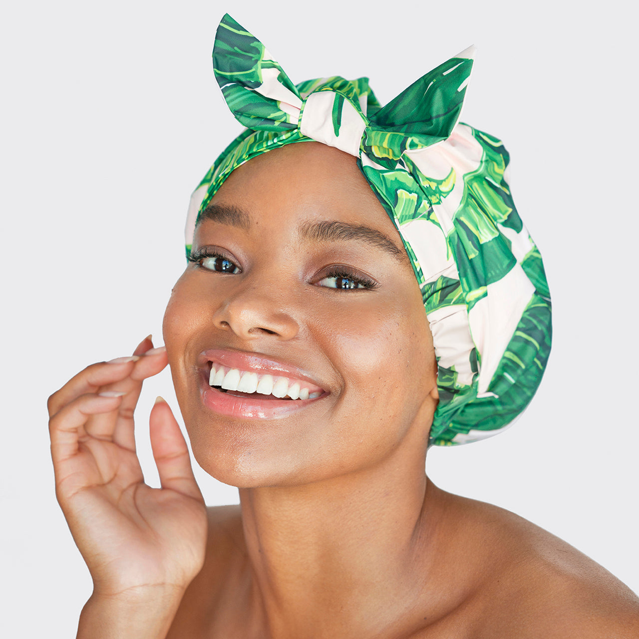 Recycled Polyester Luxe Shower Cap - Palm Leaves