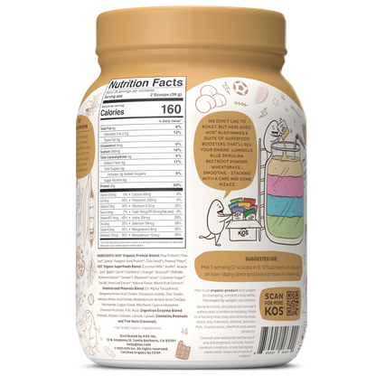 KOS Organic Plant Protein, Chocolate Peanut Butter, 28 Servings