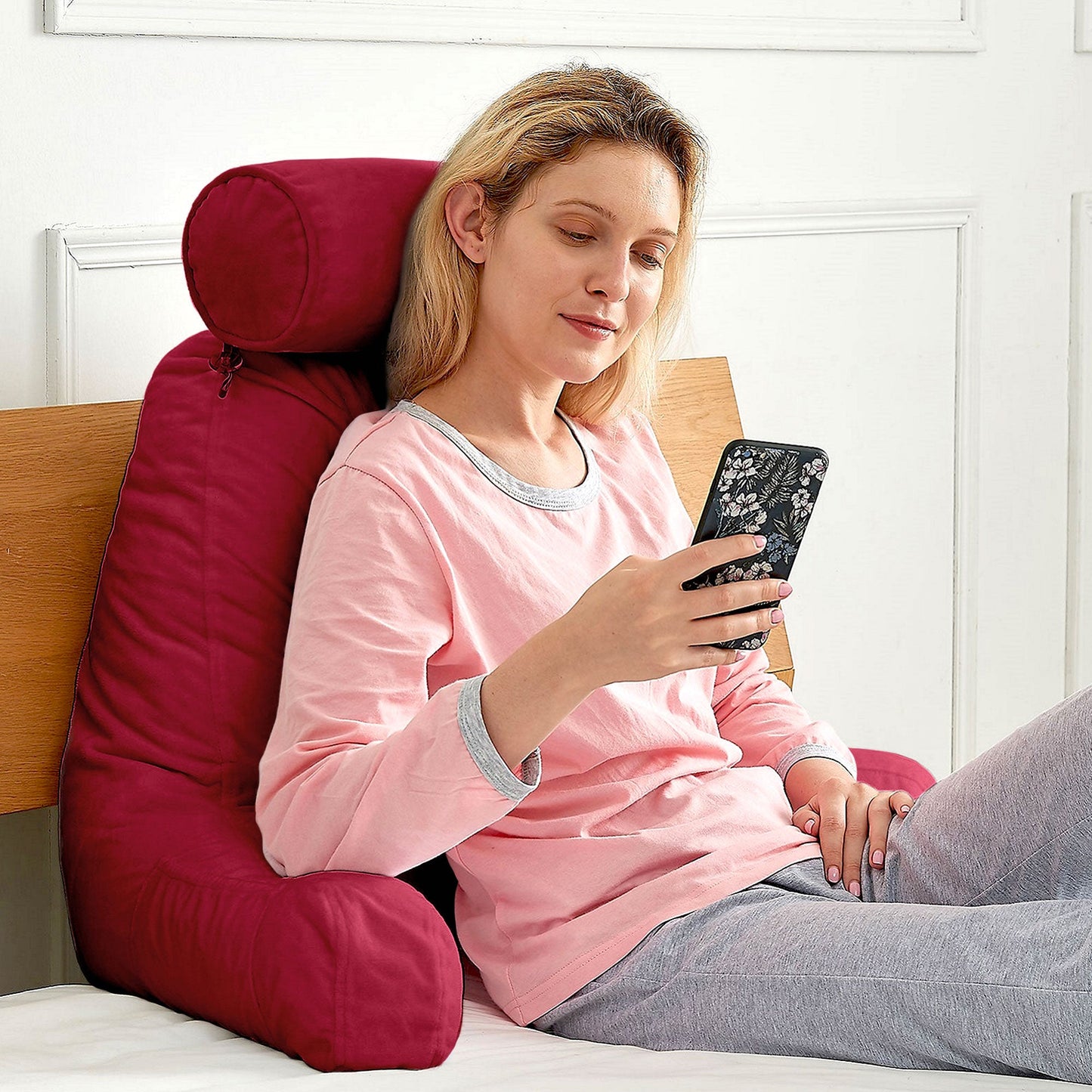 Cheer Collection TV &  Reading Pillow with Detachable Cervical Bolster Backrest , Washable