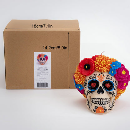 Dia De Los Muertos | Floral Skull Scented Candle for Day of The Dead Mexico | Calavera Skull with Floral Decoration | Home Room Decor Candle