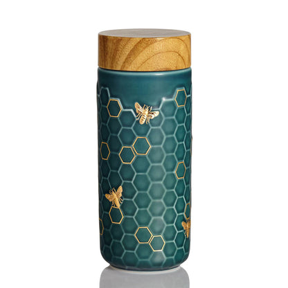 Honey Bee Ceramic Travel Mug / Gold 12.3 oz by ACERA LIVEN