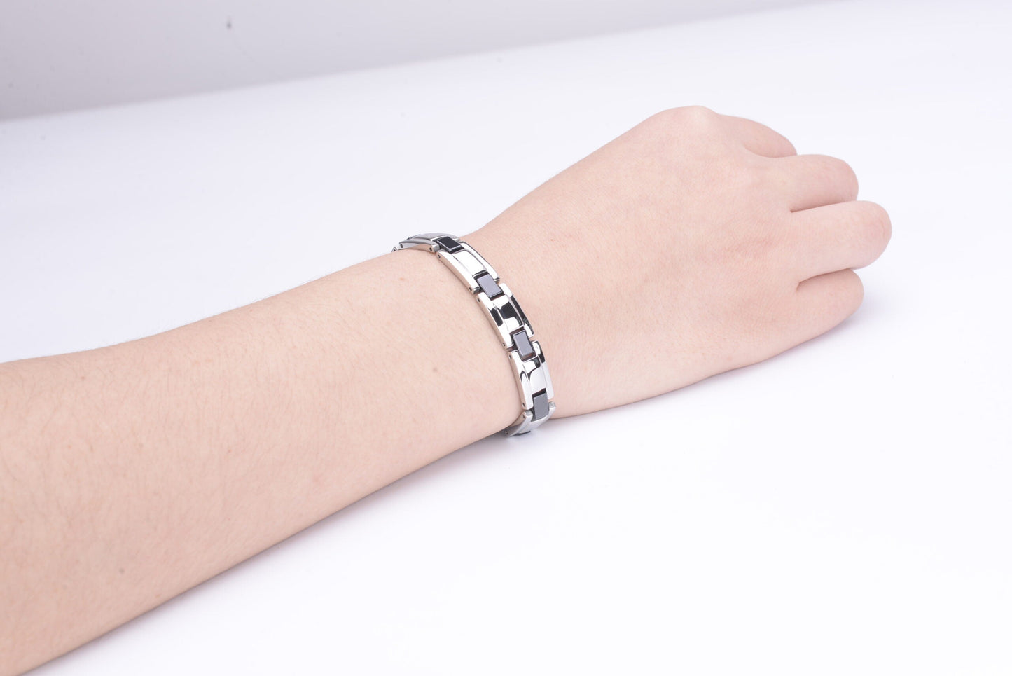 Stainless Steel Energy Bracelet 4-in-1. Silver/Black color. Model SY370D