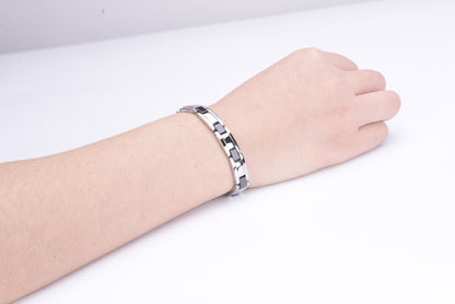 Stainless Steel Energy Bracelet 4-in-1. Silver/Black color. Model SY370D