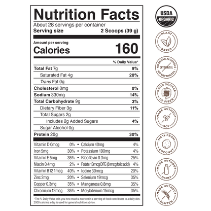 KOS Organic Plant Protein, Chocolate, 28 Servings by KOS.com