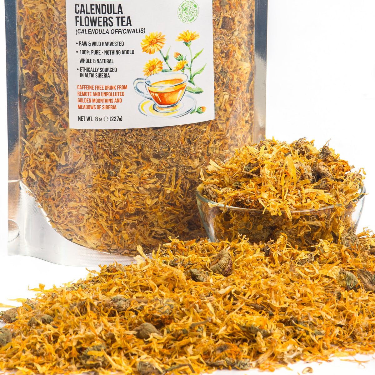 Siberian Green Calendula Flowers Petals Tea 227g (8 oz) Dried Marigold Wild Harvested Altai Golden Mountains