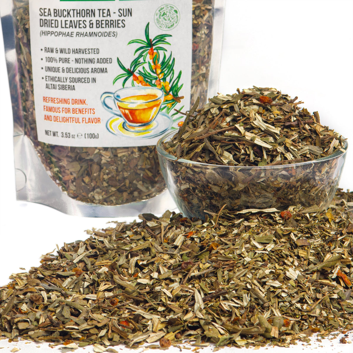 Siberian Green Sea Buckthorn Tea 100g – Wild-Harvested, Natural & Caffeine-Free