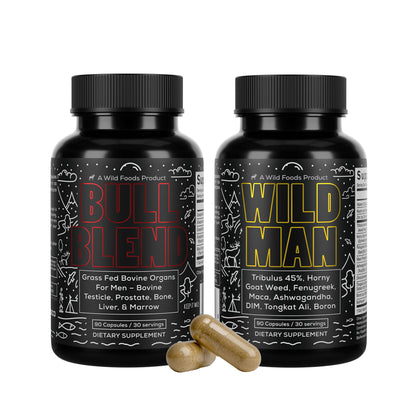 The Wild Man Stack: Bull Blend Organs Complex + Wild Man Herbal Testosterone Blend by Wild Foods