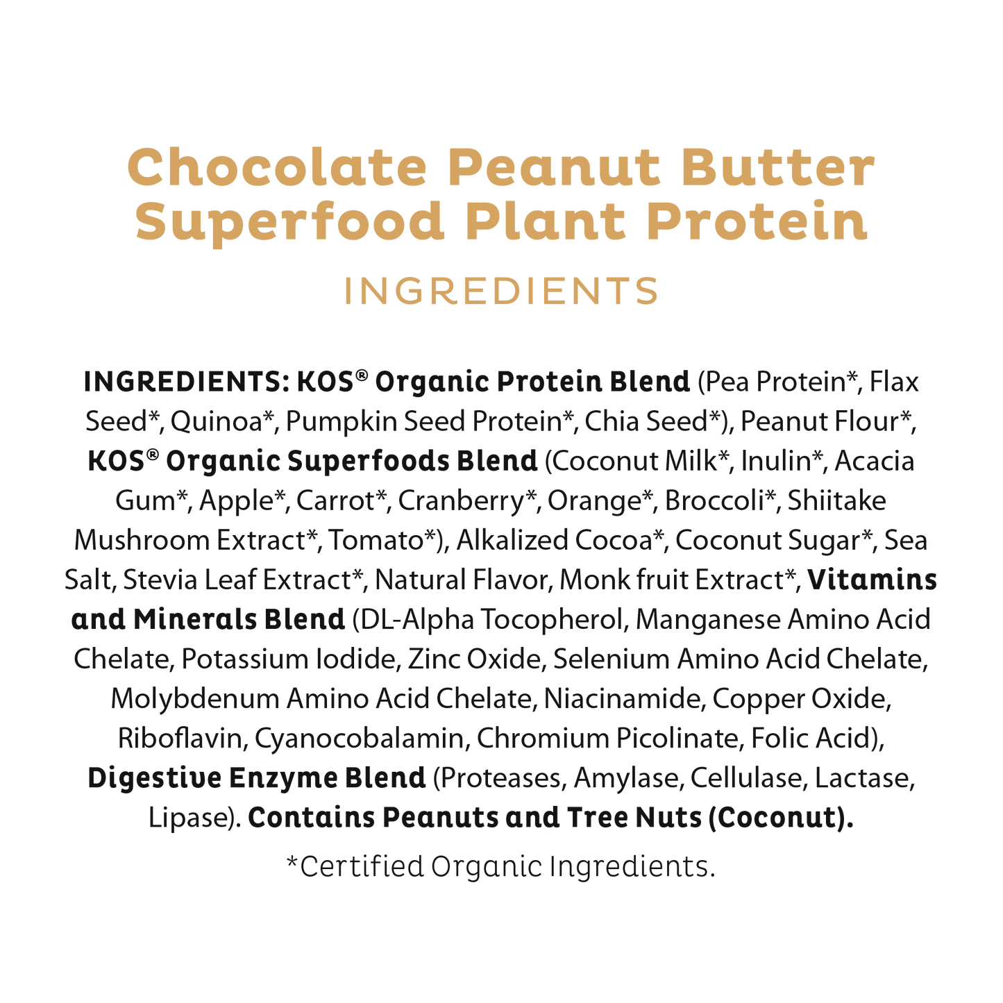 KOS Organic Plant Protein, Chocolate Peanut Butter, 28 Servings