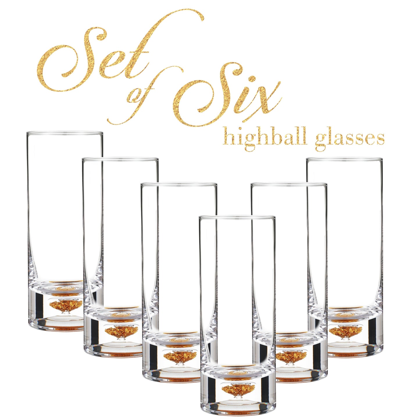 Berkware Lowball Whiskey Glasses with Unique Embedded Gold tone Flake Design - Set of 6