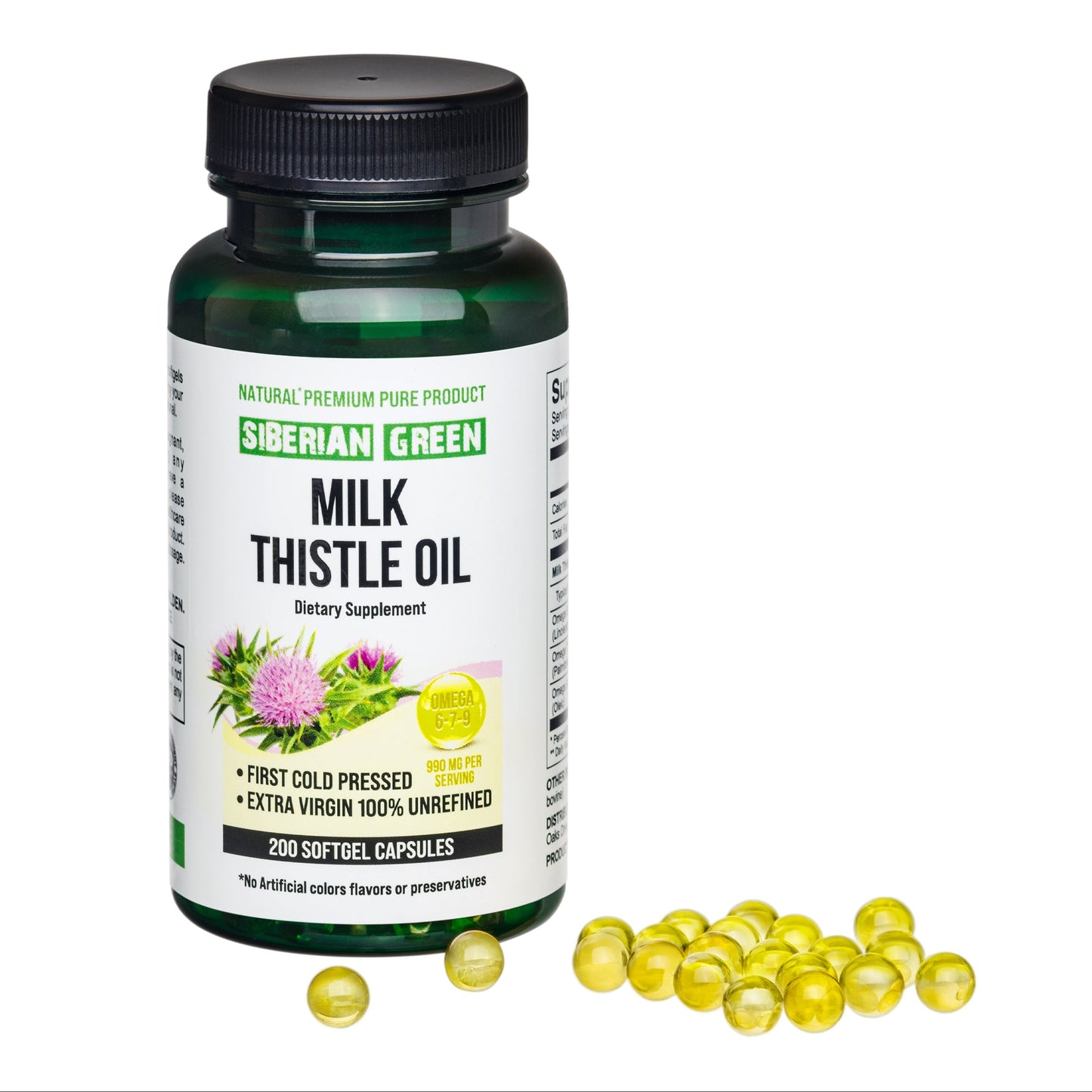 Siberian Green Milk Thistle Oil Capsules 200 Softgels Wild Harvested Siberia Altai Cold Pressed Unrefined