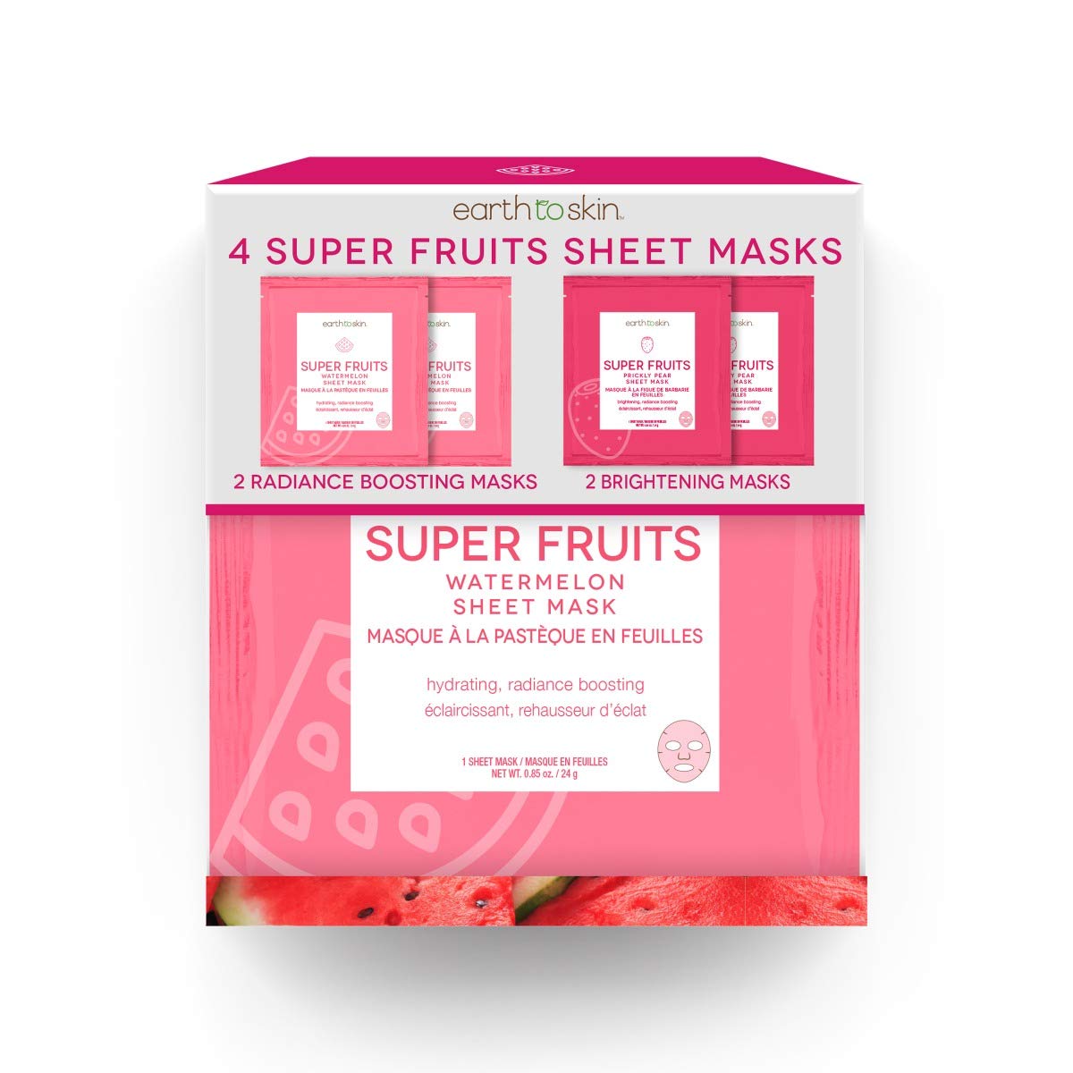 Super Fruits Watermelon & Prickly Pear Sheet Face Mask Set - Pack of 4 by EarthToSkin