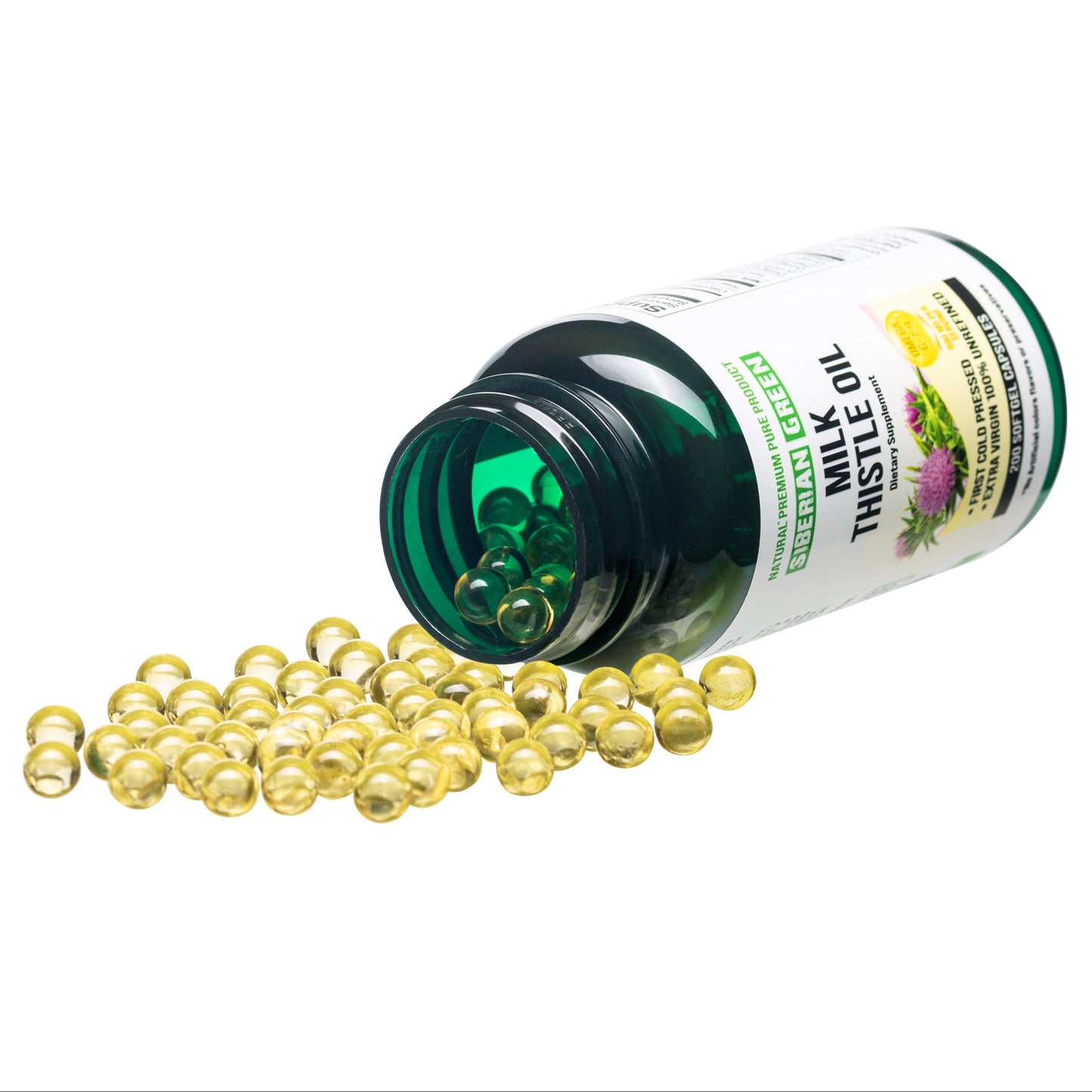 Siberian Green Milk Thistle Oil Capsules 200 Softgels Wild Harvested Siberia Altai Cold Pressed Unrefined