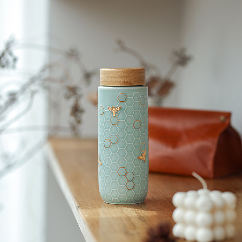 Honey Bee Travel Mug / Gold 16 oz by ACERA LIVEN