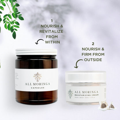 Skincare supplements Moringa Face Cream + Moringa leaf Capsules/Powder | Beautiful Inside and Out