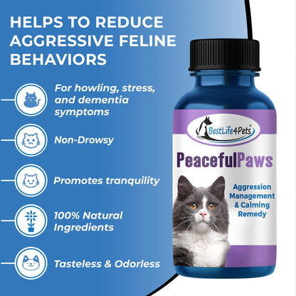 Peaceful Paws Cat Aggression & Anxiety Management for Stress, Spraying, Territorial Behavior by BestLife4Pets