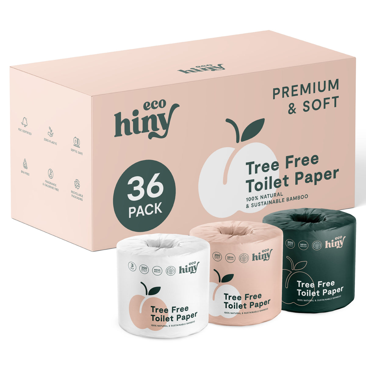 ecoHiny Premium Bamboo Toilet Paper | Mega Rolls, 3 PLY & 350 Sheets by ecoHiny