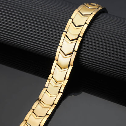 Stainless Steel Magnetic Bracelet. Gold Color. Model B176