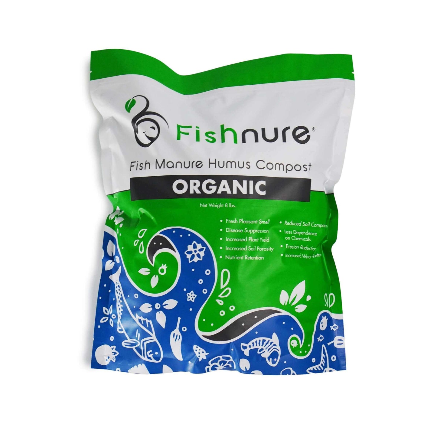 Fishnure 8lb sustainably sourced odorless organic humus compost fertilizer by Fishnure