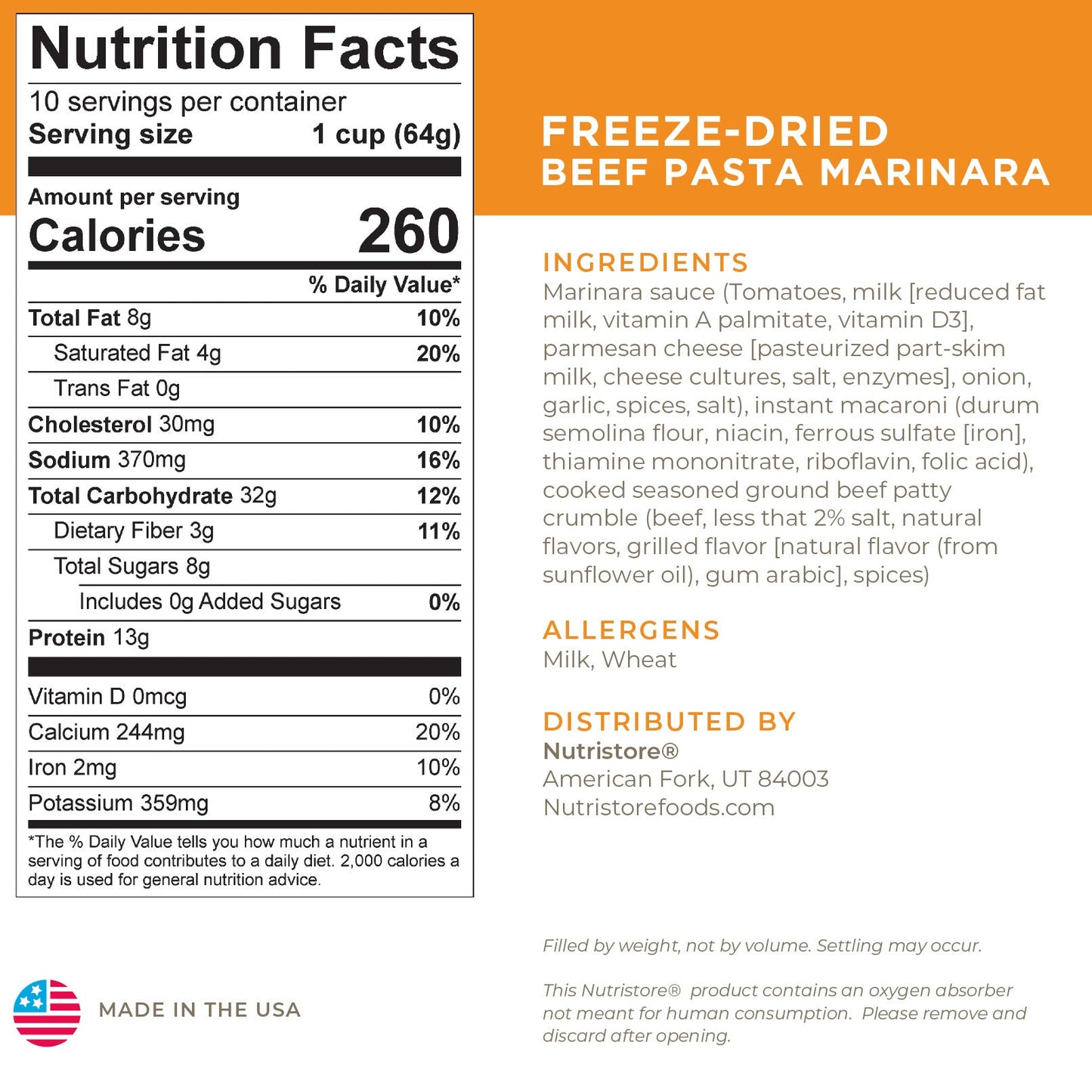 Beef Pasta Marinara - #10 Can by Nutristore