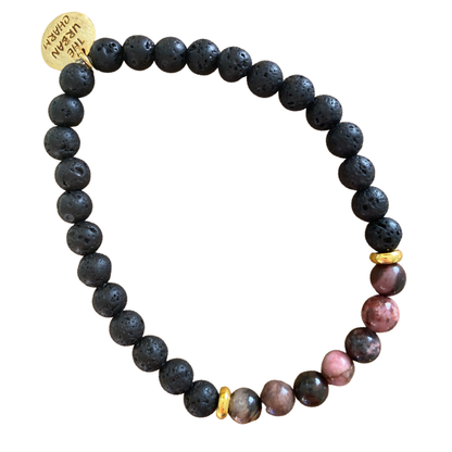 Black Lava Rock and Natural Rhodonite Bracelet by The Urban Charm