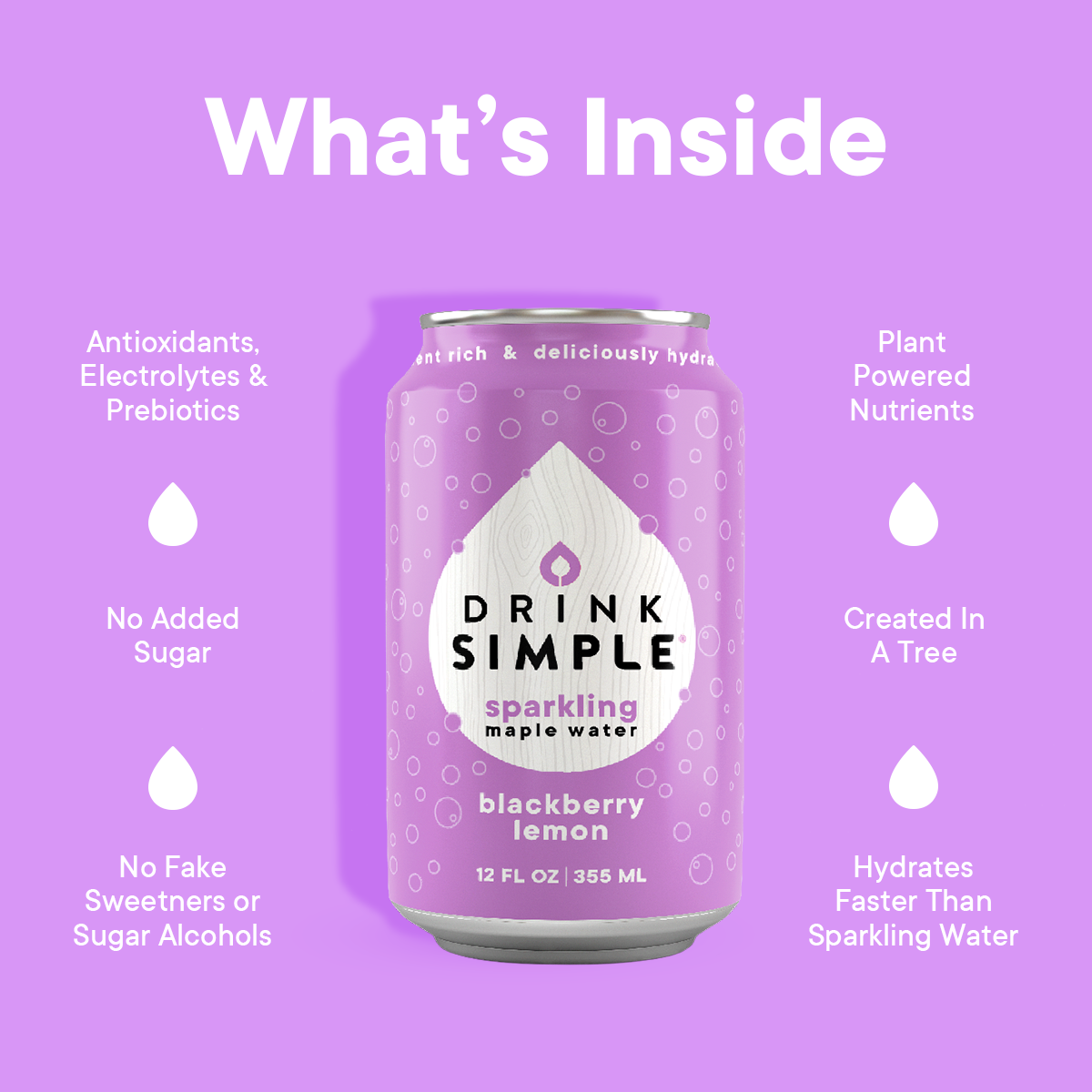 Mixed 12 Pack Sparkling Maple Waters- 4 Flavors: Tart Cherry Vanilla, Raspberry Lemon, Blackberry Lemon, and Orange Cream by Drink Simple