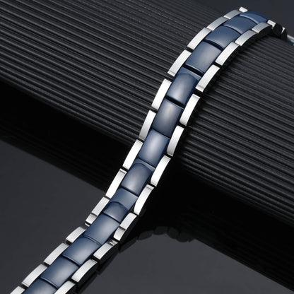 Ceramic and Stainless Steel Unisex Magnetic Power Bracelet. Blue Color. Model CEB017L