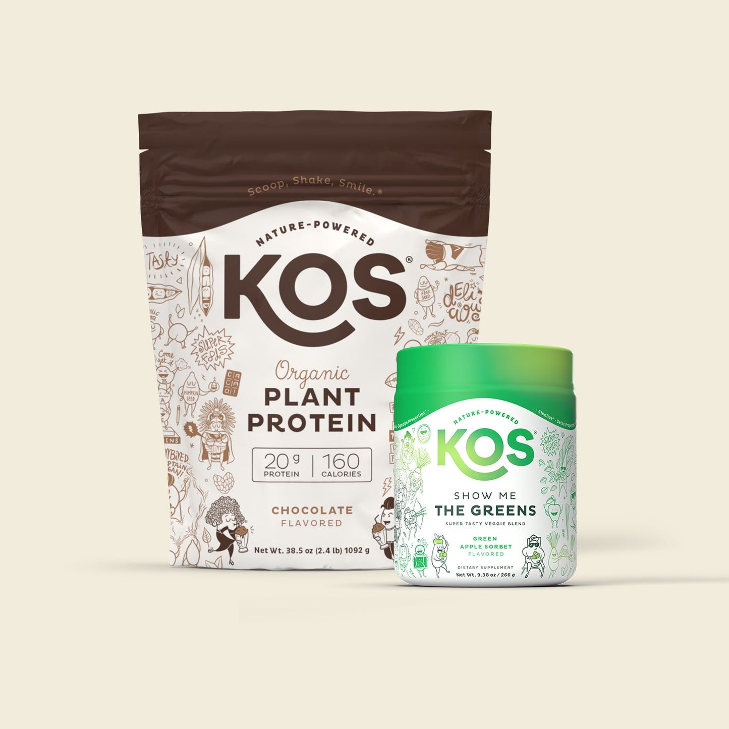 KOS Organic Plant Protein, Chocolate, 28 Servings