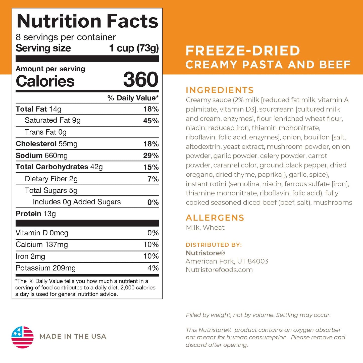 Creamy Pasta and Beef Freeze Dried - #10 Can by Nutristore