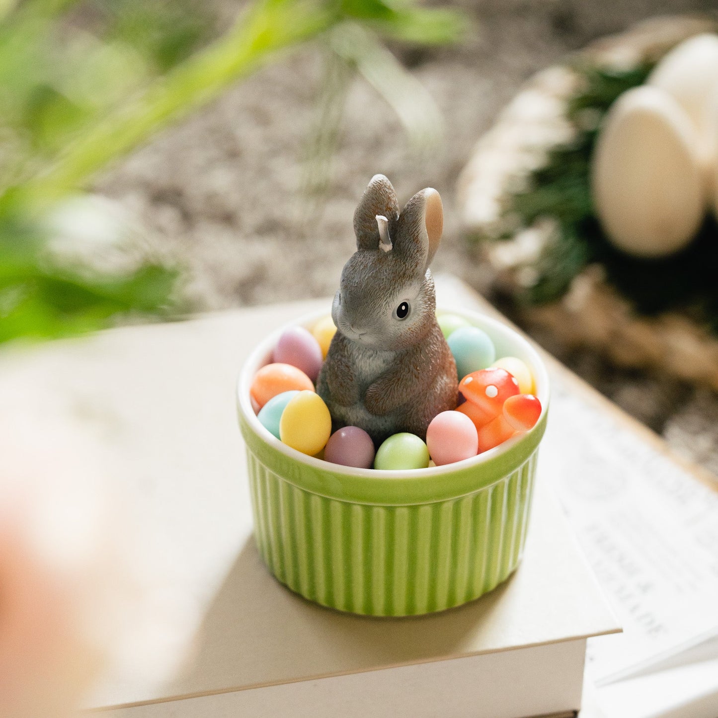 Easter Bunny Candle Bowl with Easter Egg & Mini Mushroom