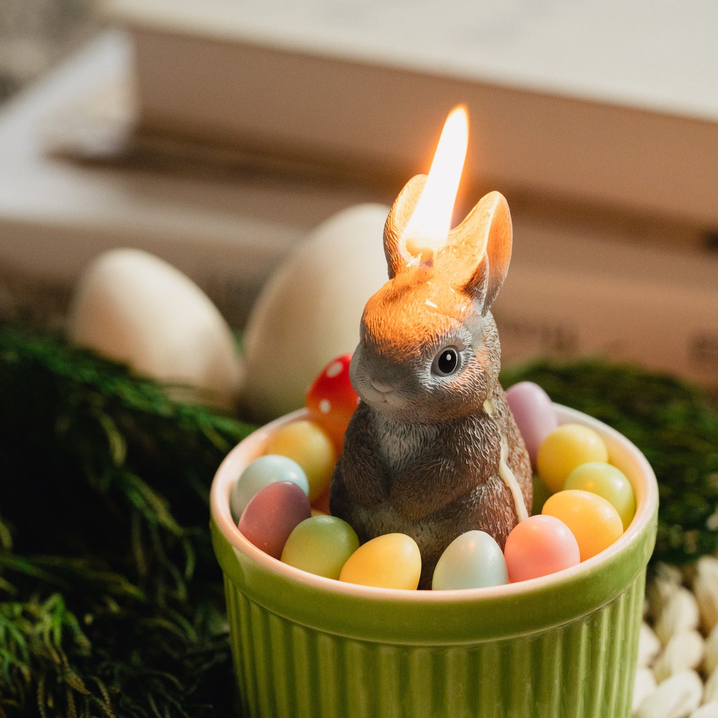 Easter Bunny Candle Bowl with Easter Egg & Mini Mushroom