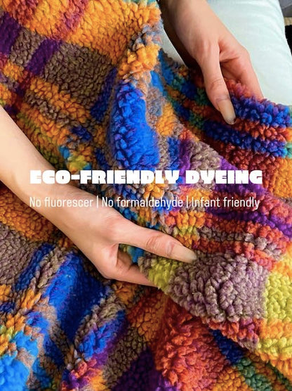 Dopamine Rainbow Checker Throw Blanket - Large, Warm & Soft