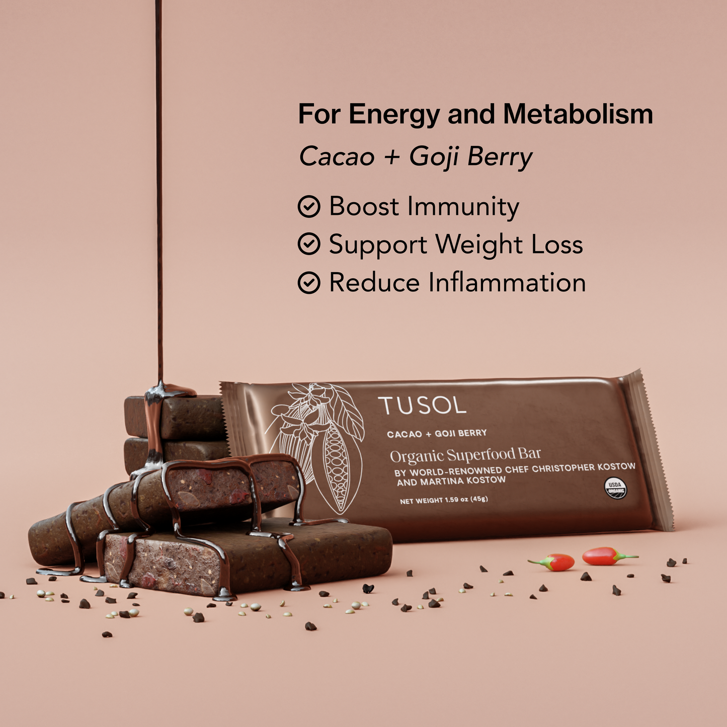 Organic Protein + Superfood Bars by TUSOL Wellness