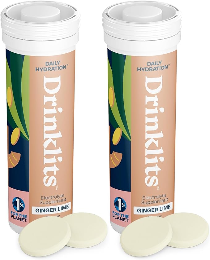 Ginger-Lime Hydration Electrolyte Tablets (2) Tube Bundle with Organic Ginger by Drinklits